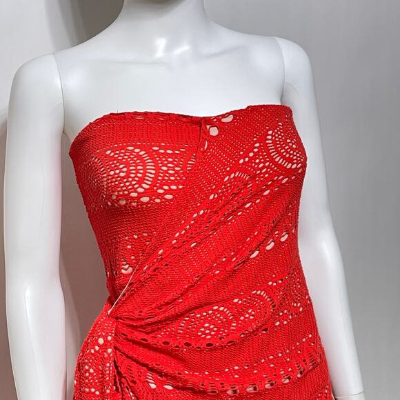 Free People Dress Women's Small Orange Oceanside Crochet Sleeveless Faux Wrap - Picture 3 of 13